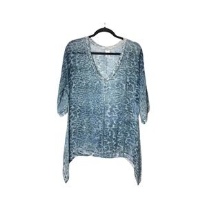 Language Los Angeles Silk Blue Leopard Print Top